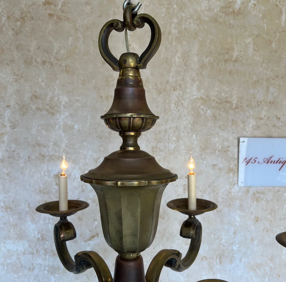 French 1940's Bronze Six Armed Neoclassical Style Chandelier